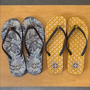 Tory Burch Patterned Flip Flops Duo